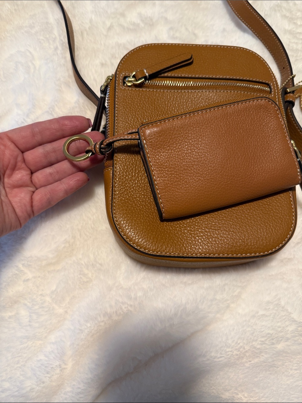 Vera Bradley Cognac Brown Pebbled Leather Crossbody with Matching Wallet NWT - Picture 4 of 13